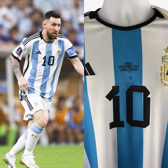 NEW 🔥 World Cup FINAL 🔥 QATAR 2022 Argentina Messi #10 Home Mens Soccer Jersey - Picture 4 of 15